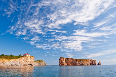 Paysage, ciel bleu, rocher Percé