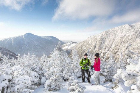 Snowshoeing on the mountain, winter