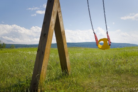 Swinging seat in a field