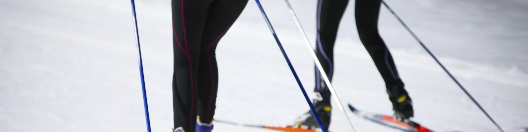 Couple cross-country skiing